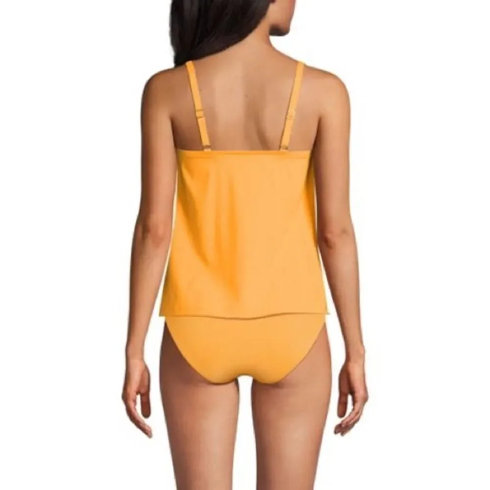 Land's End Tankini Top Tulip hem V Neck Strappy adjustable Soft Cloud Blue Var